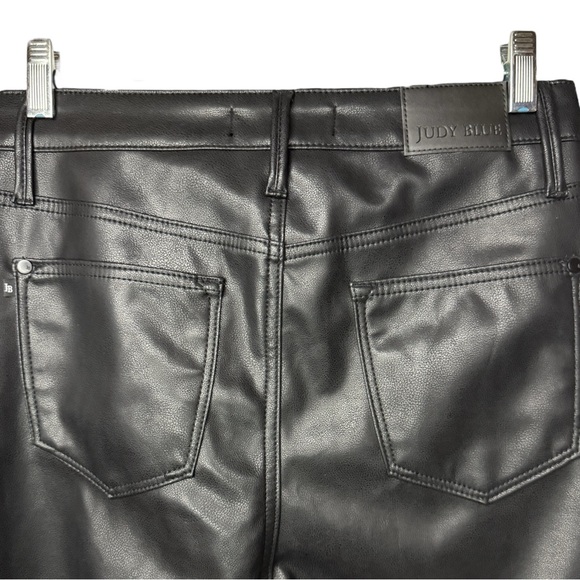 JUDY BLUE Black Vegan Leather Tummy Control Bootcut Pants Size 5/27 - Picture 5 of 8